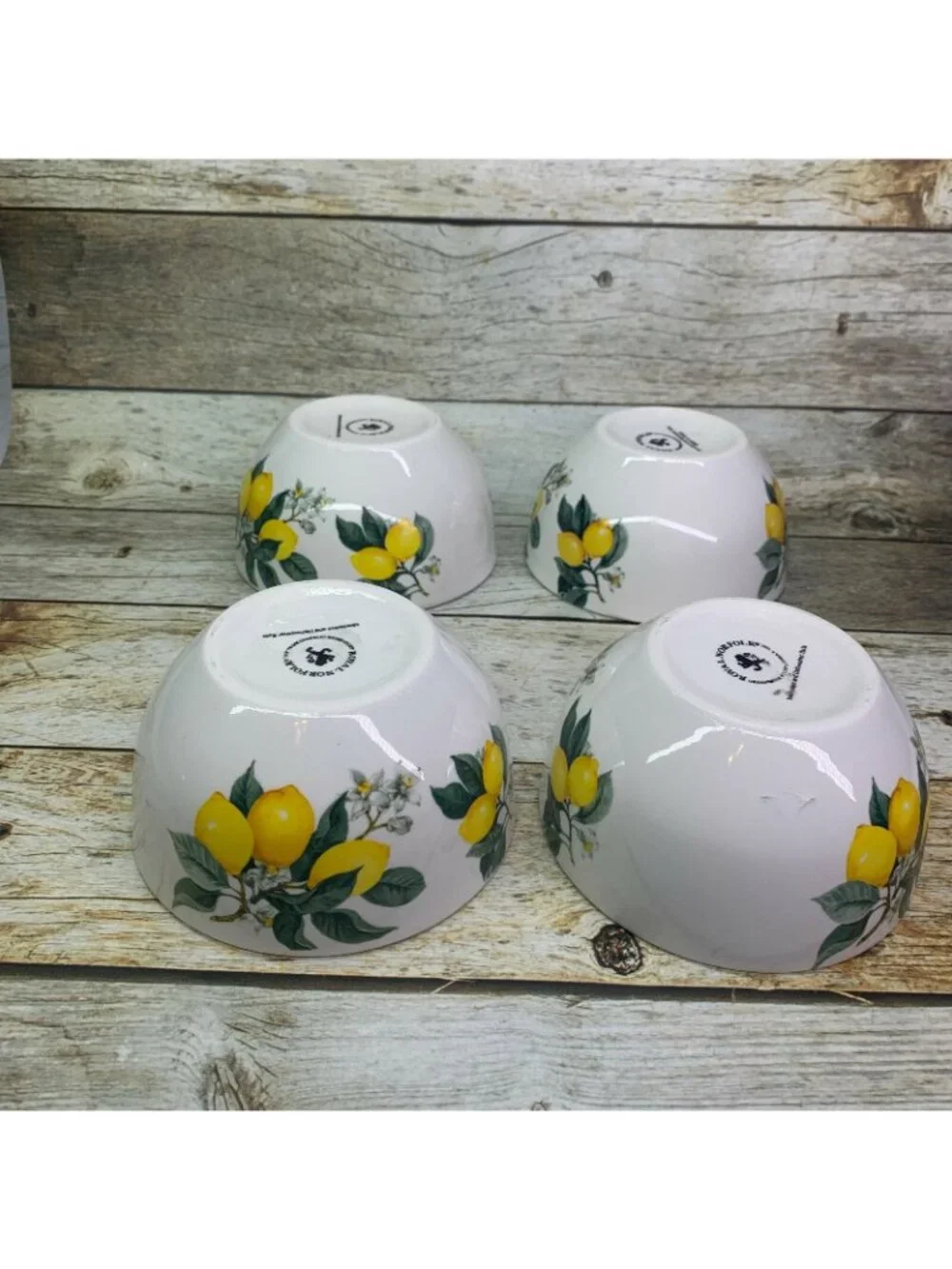 Royal Norfolk LEMON Branch Yellow Green Smooth Stoneware Soup Cereal Bowls Set 4